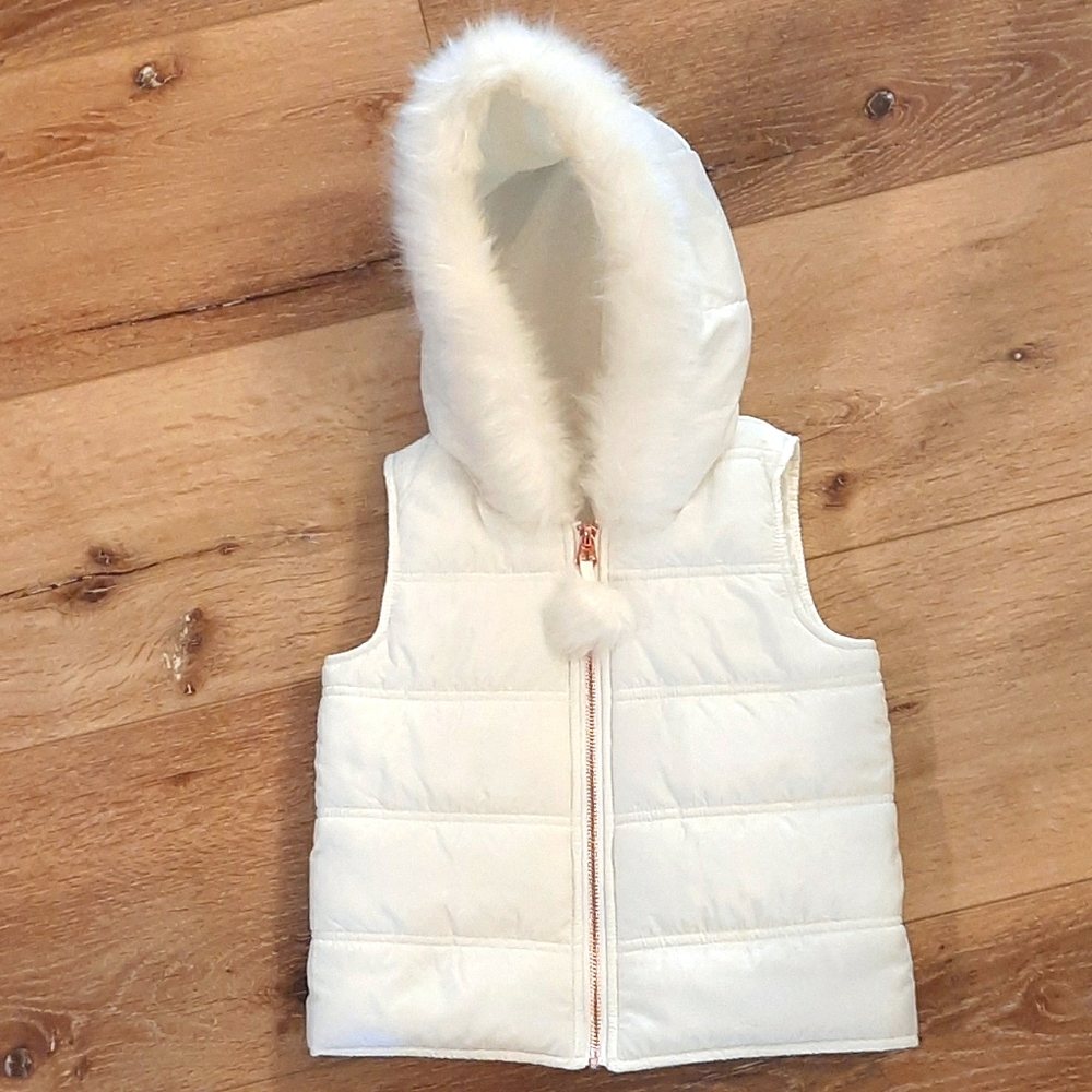 Hooded Puffer Vest w/ Faux Fur Trim